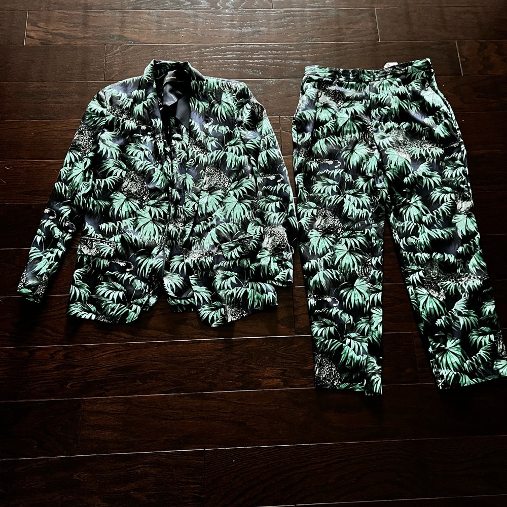 Zara Tropical Leaf Print Blazer & pant set-Palm tree design